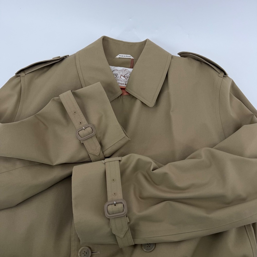 Vintage Oleg Cassini Trench Coat Men 42 L Tan Belted Lined Classic Rain Coat - Picture 10 of 13